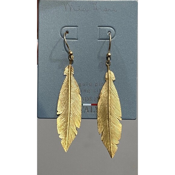 Mia Fiore Feather Earrings 18K Gold Plated Sterling Silver Made In Italy NEW - Picture 1 of 8